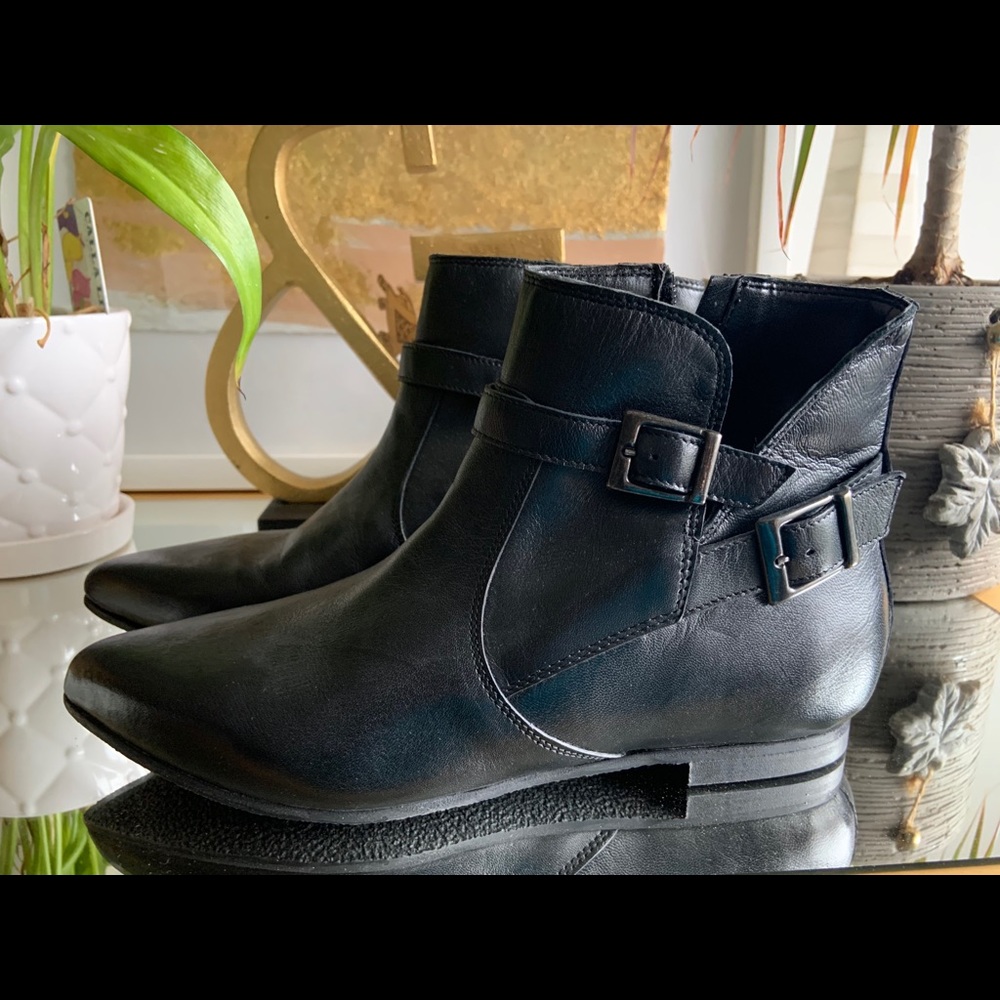 Black leather booties